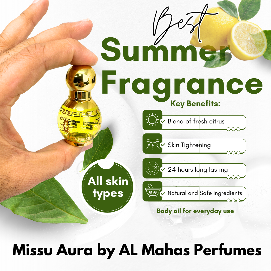 Missu Aura – 10ML Roll-On Perfume Oil Unisex | AL Mahas Perfumes | Fresh Citrus & Aquatic Masculine Fragrance with Yuzu, Lemon, Bergamot, Blue Lotus, Musk & Cedar | Alcohol-Free