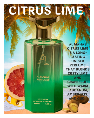 Citrus Lime Perfum (100 ml) Long Lasting Fresh Unisex Perfume. Notes: Fresh ginger, Grapefruit, Labdanum, Ambroxan, Cascalone, Ambergris