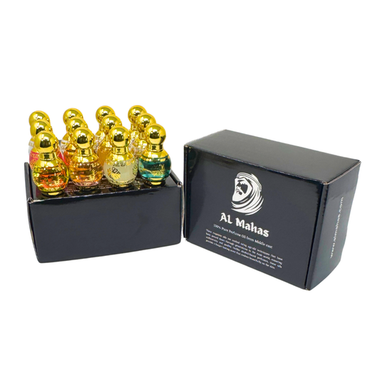 Saffron Night – Wholesale Pack - (10ML x 12 units) Roll-On Perfume Oil for Men | AL Mahas Perfumes | Spicy & Woody Fragrance with Saffron, Pink Pepper, Tobacco & Leather | Alcohol-Free