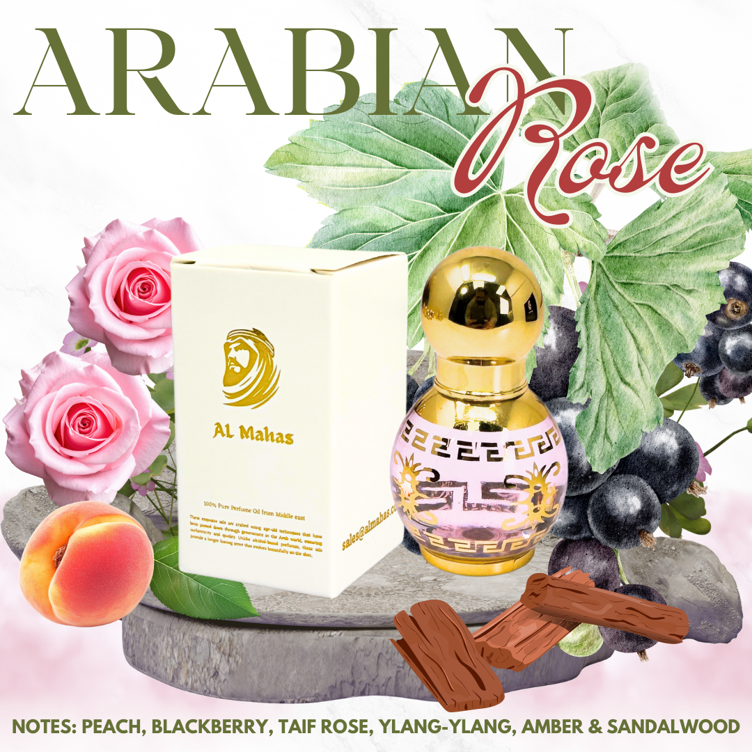 Arabian Rose – 10ML Roll-On Perfume Oil for Women | AL Mahas Perfumes | Floral & Fruity Fragrance with Peach, Blackberry, Taif Rose, Ylang-Ylang, Amber & Sandalwood | Alcohol-Free
