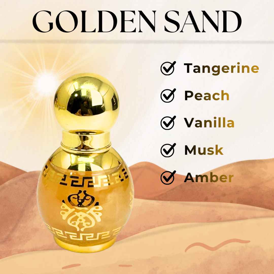 Golden Sand – 10ML Roll-On Perfume Oil Unisex| AL Mahas Perfumes | Sweet & Fruity Oriental Fragrance with Tangerine, Peach, Vanilla, Musk & Amber | Alcohol-Free