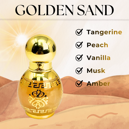 Golden Sand – 10ML Roll-On Perfume Oil Unisex| AL Mahas Perfumes | Sweet & Fruity Oriental Fragrance with Tangerine, Peach, Vanilla, Musk & Amber | Alcohol-Free
