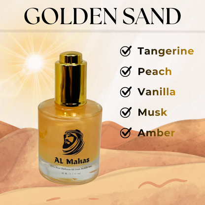 Golden Sand – 10ML Roll-On Perfume Oil Unisex| AL Mahas Perfumes | Sweet & Fruity Oriental Fragrance with Tangerine, Peach, Vanilla, Musk & Amber | Alcohol-Free