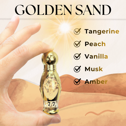 Golden Sand – 10ML Roll-On Perfume Oil Unisex| AL Mahas Perfumes | Sweet & Fruity Oriental Fragrance with Tangerine, Peach, Vanilla, Musk & Amber | Alcohol-Free